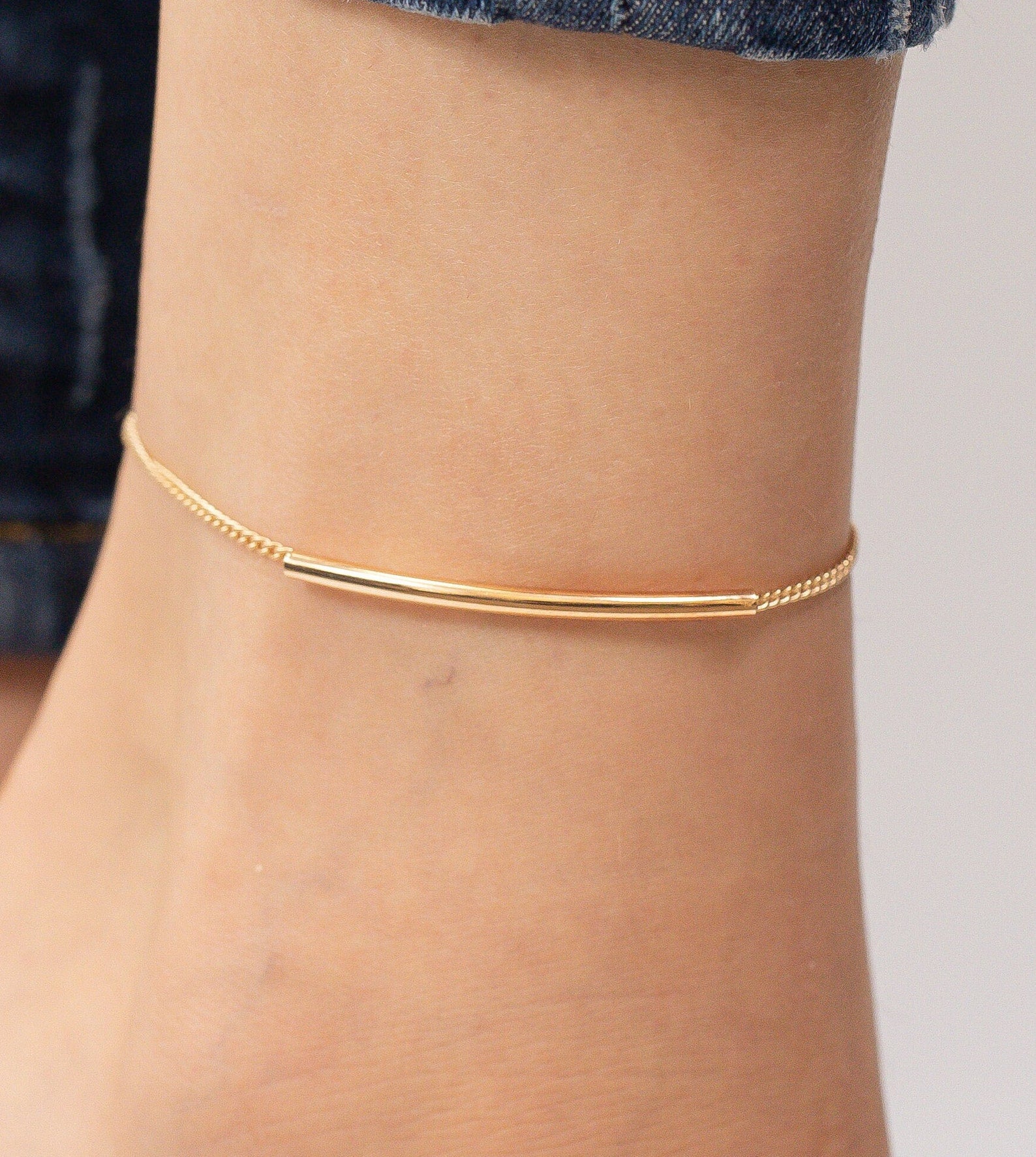 Bar Chain Anklet, Sterling Silver Rectangle Bar Ankle, Unique Anklet, Charming Anklet, Minimalist jewelry